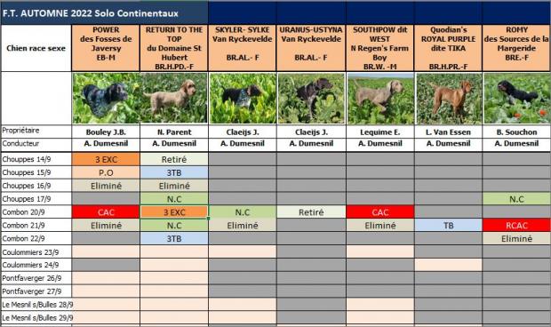 Tableau des résultats