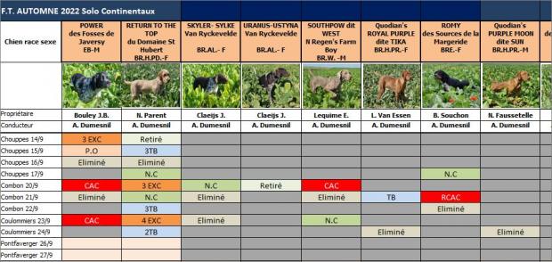 Tableau des résultats