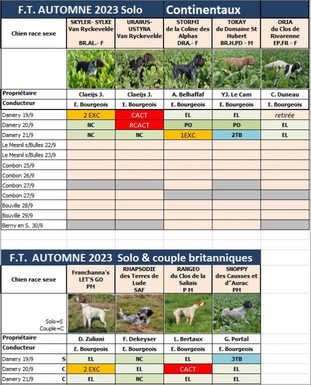 Tableau des résultats