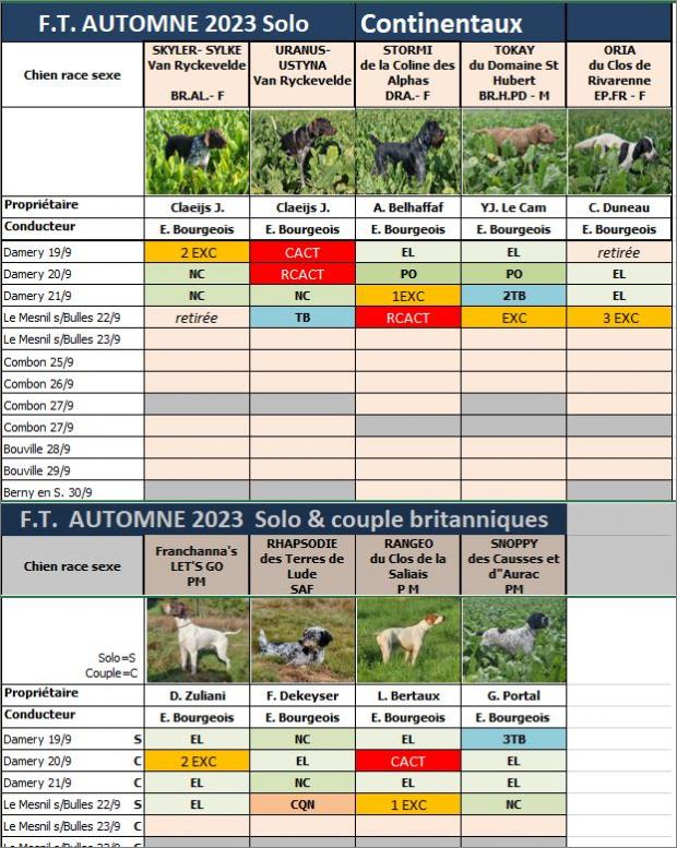 Tableau des résultats