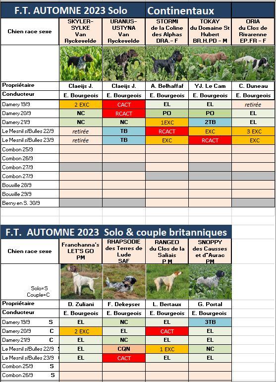 Tableau des résultats