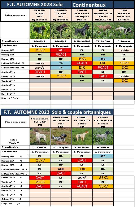 Tableau des résultats