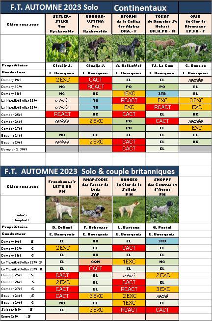 Tableau des résultats