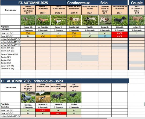Tableau des résultats