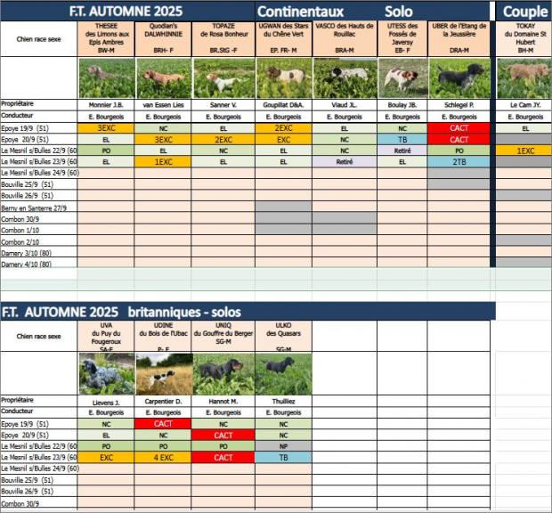 Tableau des résultats