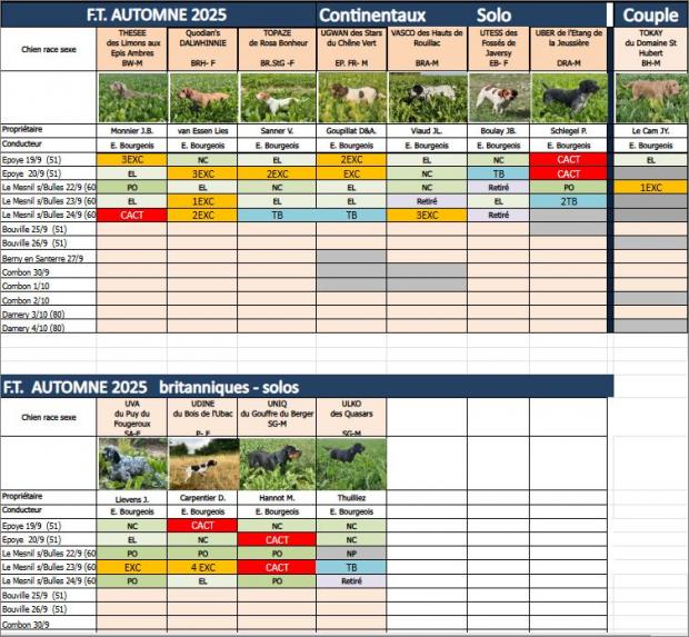 Tableau des résultats
